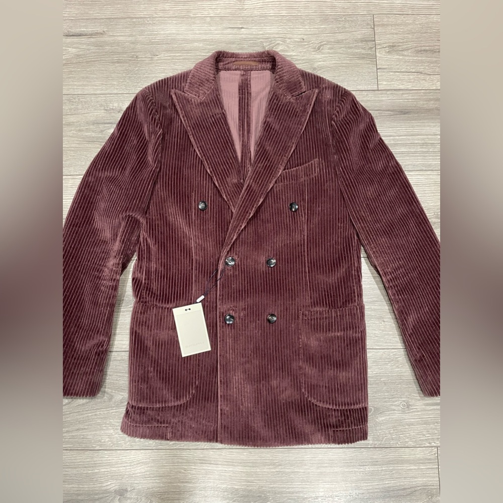 Suitsupply Double-Breasted Corduroy Sport Coat in Burgundy - Picture 10 of 11
